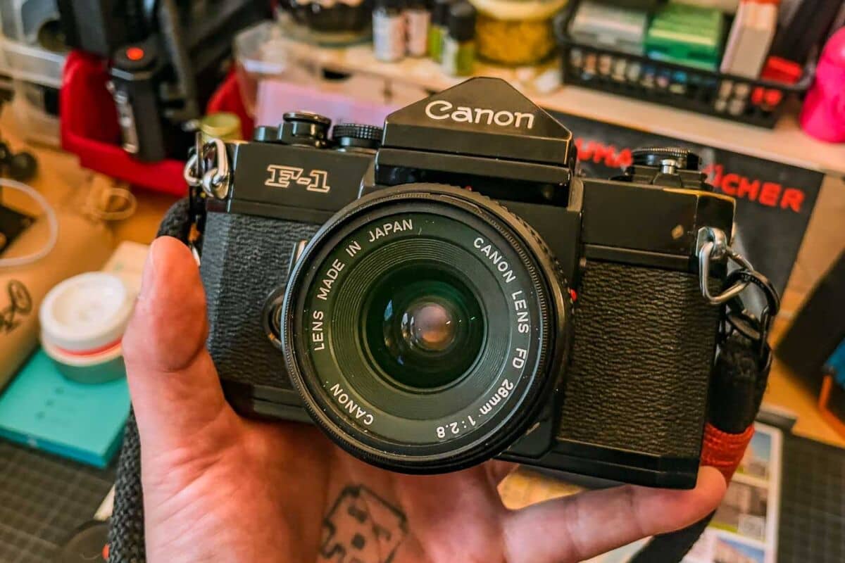 The Canon F-1 is big and heavy, a camera made of brass and glass. It's fully mechanical with no automated features. To use it properly, you must slow down, think, focus, compose, dial up the proper shutter speed, open or close the lens, and wind the film to the next frame. It's a camera that requires everything from the photographer, and in return, it offers an amazingly satisfying analog experience and very, very nice photographs. 