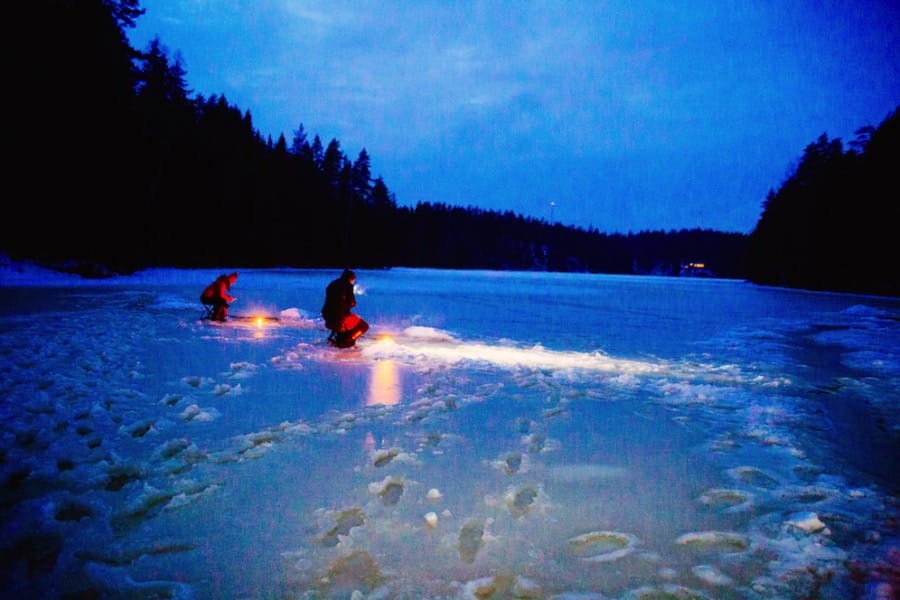 Finland in the Winter - The one in the red skirt is me!