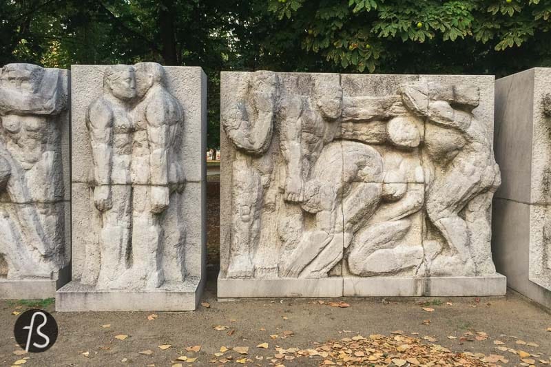 The park's primary focus is Engels and Marx's statues, surrounded by a relief showing some scenes of the history of communism in Germany. Today, the figures are somewhat hidden among the trees next to the Spree, and this happened due to some construction work on the U5 U-Bahn line, and the monument was moved to where it stands now. Hopefully, it will be placed in its original place in the future.