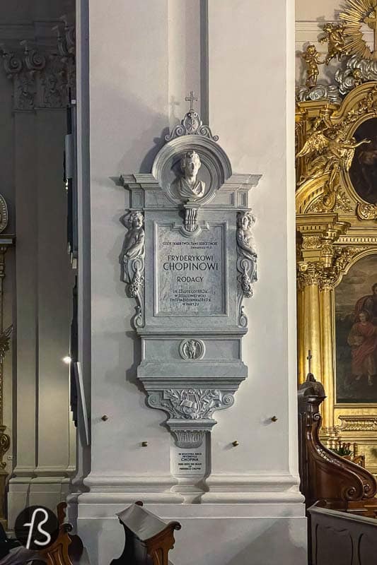 His body is buried in Paris, but Chopin's heart is in Warsaw, inside the Church of the Holy Cross, as a final romantic gesture to his homeland. This was one of his last requests before death and his eldest sister, Ludwika Jędrzejewicz, made it happen.