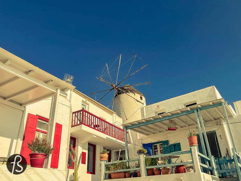 There are 16 windmills still standing in Mykonos, and seven of them can be found in the area called Kato Mili, southeast of Chora, next to the sea. They stand in a row and are a landmark of the island and a hot spot for pictures, with dozens trying to take the best shots while there.