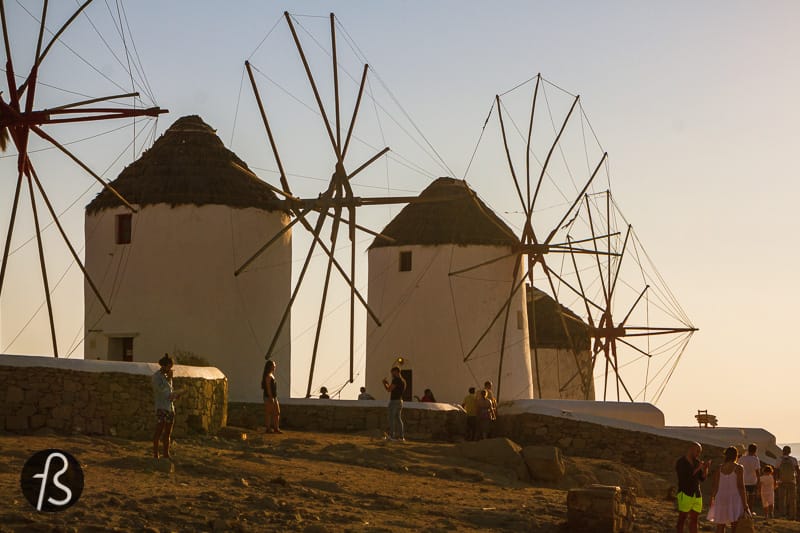 Windmills were spread throughout the Cycladic islands due to a wind that blows north, known in the area as Meltemi. This wind was used to produce flour from wheat and barley used in Mykonos and transported by ships to other regions in Greece and abroad. We got familiarized with this wind once our ship reached Mykonos, and everything started to shake around us.